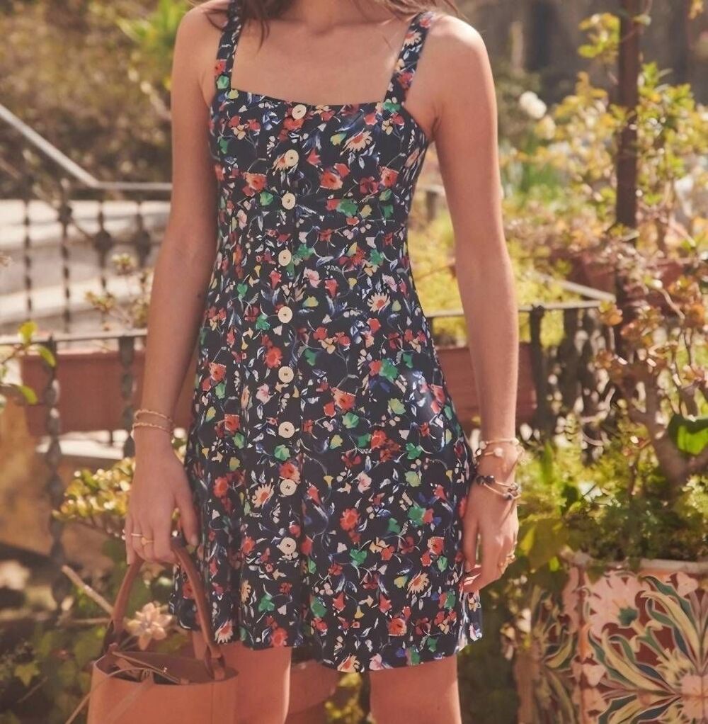 Sezane Navy Blue Jude Floral Mini Dress Size 38/US 6